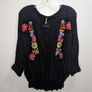 Free People Floral Lace Peasant Top Size Extra Small